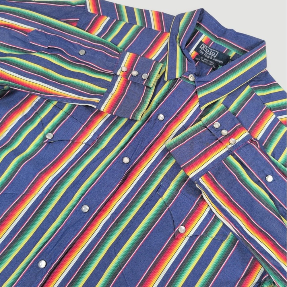 Vintage Polo Ralph Lauren RL Western Shirt Men Large Serape Stripe Pearl Snap